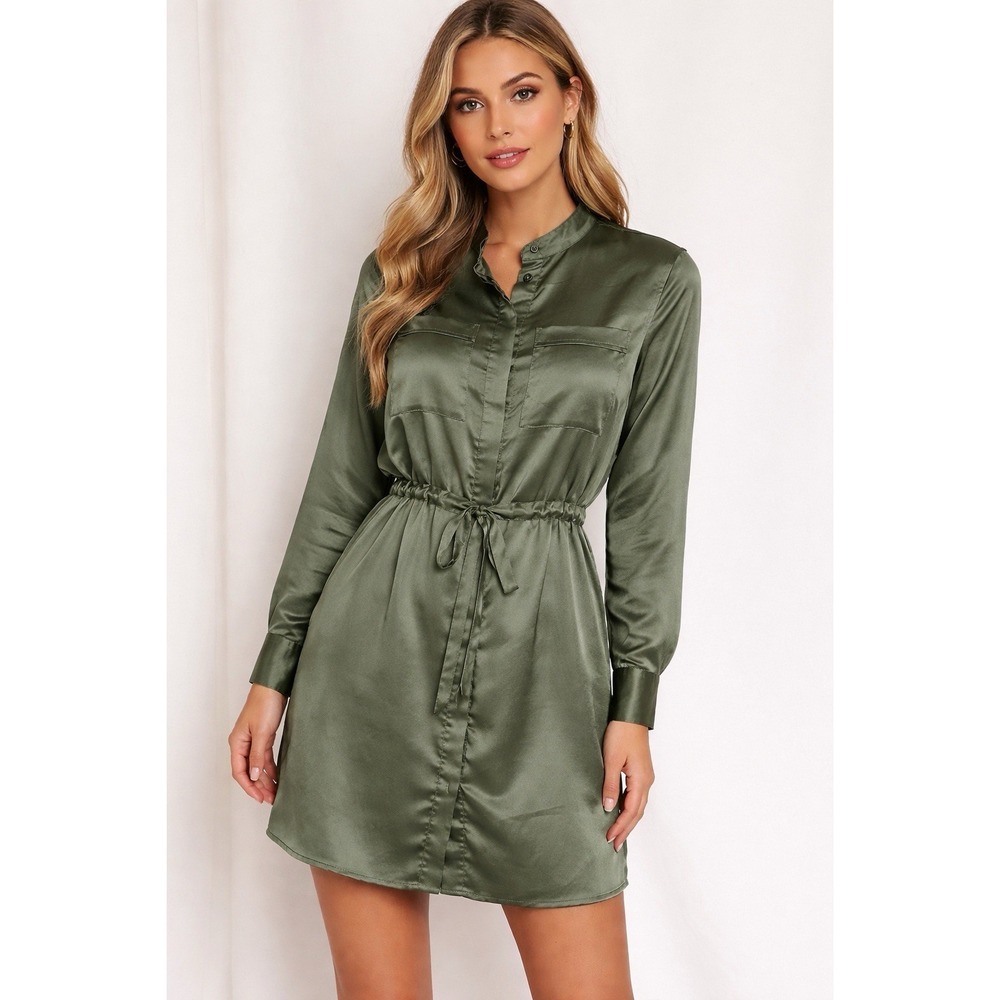 Banana Republic Green tie shirt dress Sz XS Utility Casual Party Career Midi